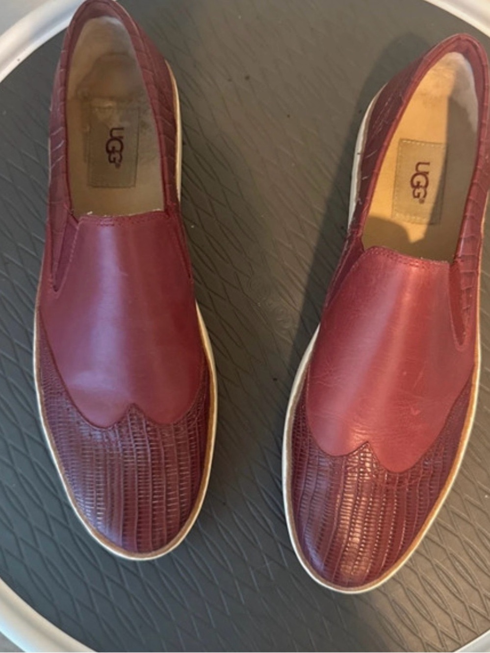 UGG Women's Burgundy Leather Slip-On Sneakers